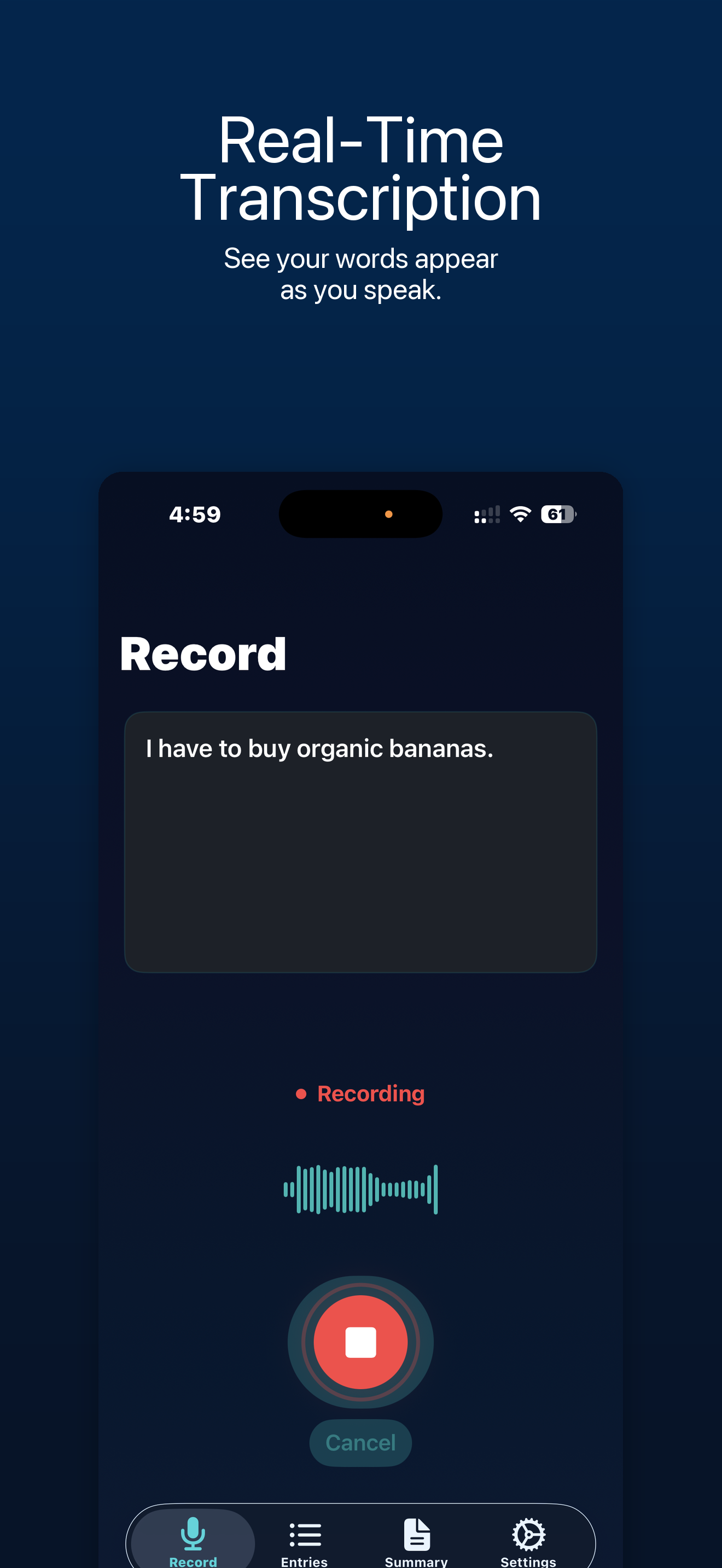 MindVoice live transcription on iPhone